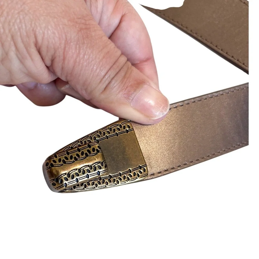 Coldwater Creek Womens Boho Circle Buckle Belt Size‎ 1X/2X Bronze Leather Boho